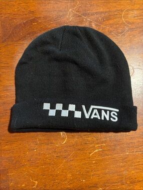 Vans Black Knit Beanie with White Checker and Logo